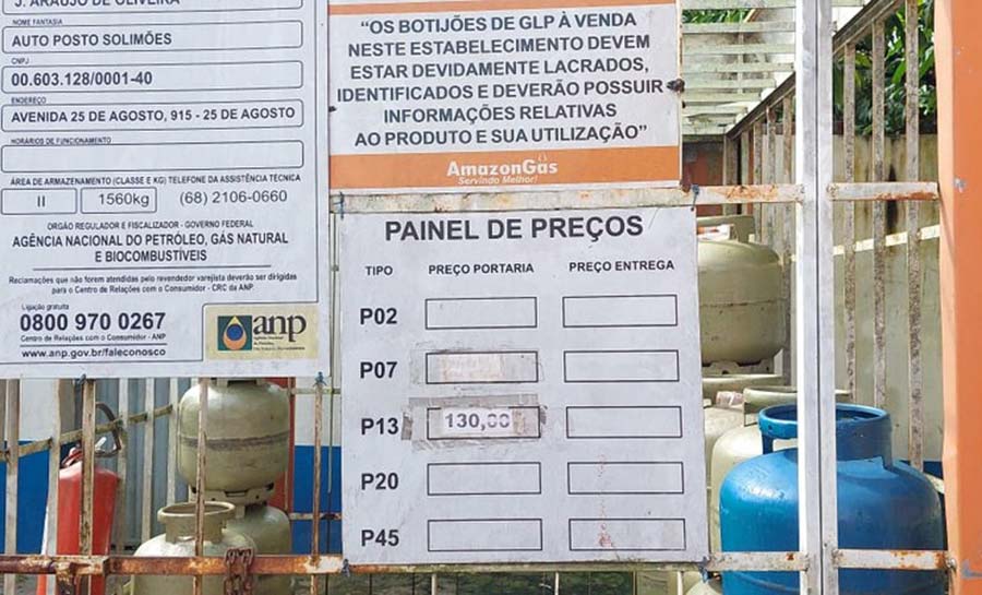 Botija de gás de 13 kg passa de R$ 130 no Acre após novo aumento