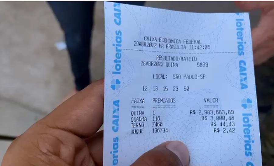 Apostador de Cruzeiro do Sul acerta sozinho as cinco dezenas e leva prêmio de R$ 2,9 milhões da Quina
