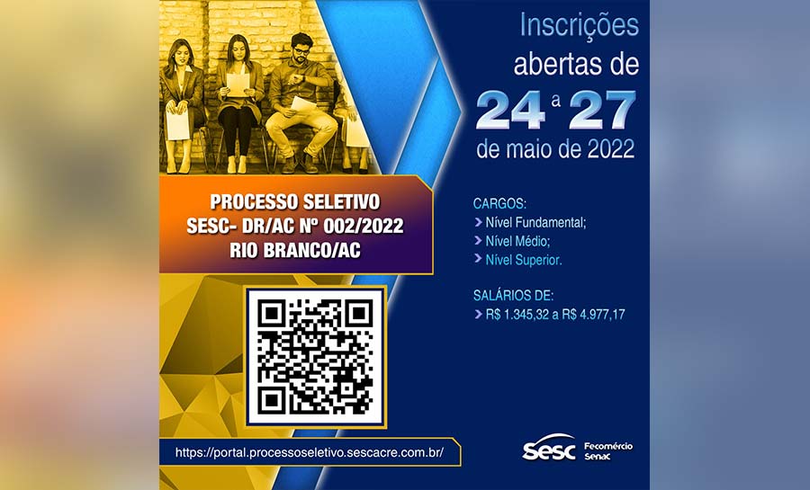 Sesc oferece vagas em Processo Seletivo para Rio Branco