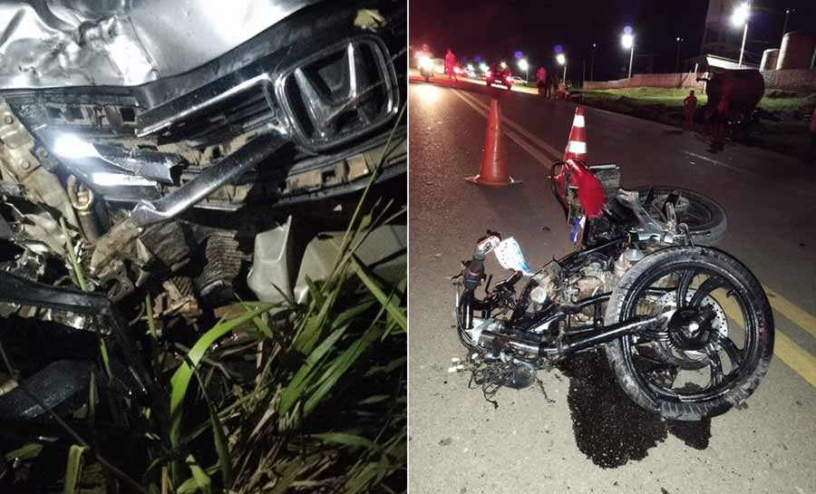 Acidente entre carro e moto deixa homem morto em estrada no interior do AC