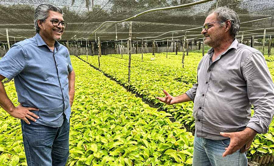 Edvaldo Magalhães visita viveiro de mudas de café em Mâncio Lima e destaca potencial da cafeicultura no Acre