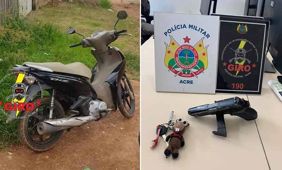 PM apreende arma de fogo, simulacro, recupera moto roubada e prende foragido da Justiça no Acre