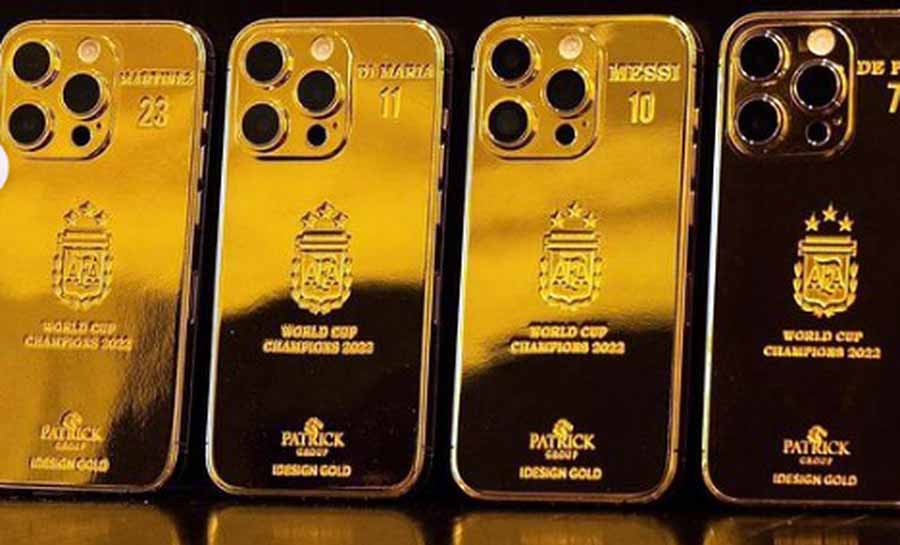 A pedido de Messi, campeões mundiais com a Argentina ganham celulares banhados a ouro