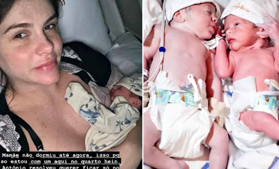 Bárbara Evans relata primeira noite com gêmeos após parto: ‘Não dormi’