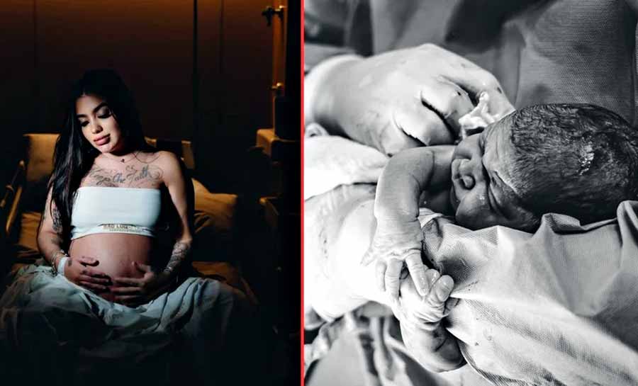 MC Mirella compartilha álbum com novas fotos do parto de Serena
