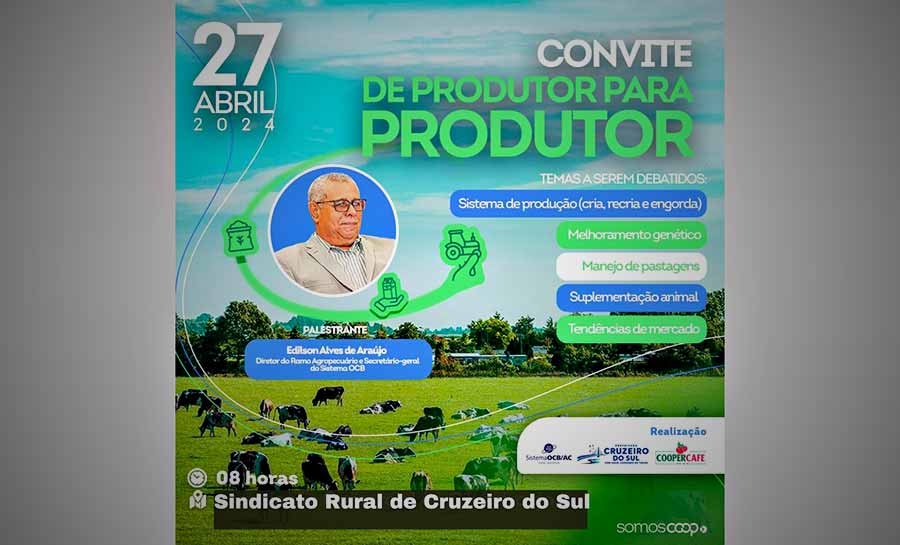 Sistema OCB e parceiros promovem palestra para produtores do Vale do Juruá, em Cruzeiro do Sul neste sábado
