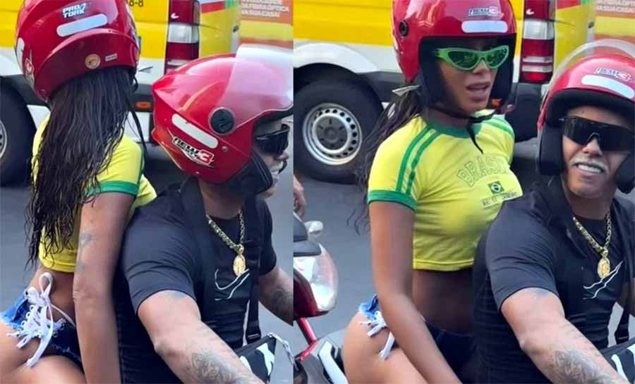 Anitta anda de moto com short super cavado em favela no Rio de Janeiro