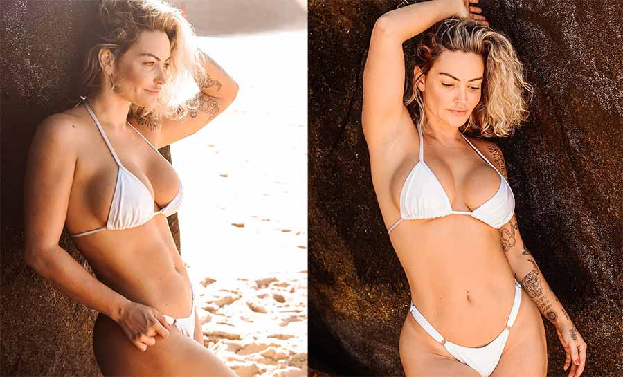 Laura Keller arranca elogios em fotos de biquíni: ‘Belo e simples’