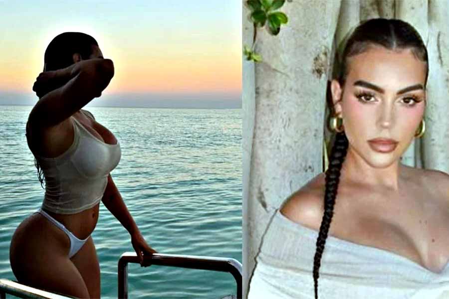 Mulher de Cristiano Ronaldo exibe curvas com biquíni branco e blusa transparente