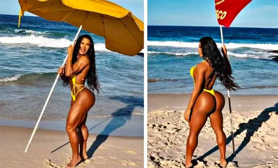 Gracyanne Barbosa coloca curvas para jogo em dia na praia