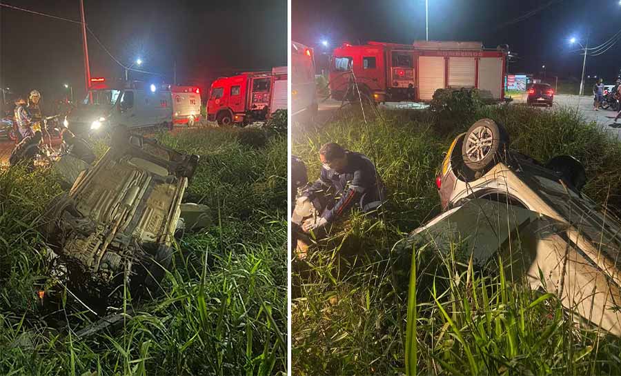 Homem morre após colidir carro contra rotatória, cair em ribanceira e ficar preso às ferragens no Acre