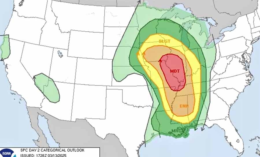 EUA têm alerta para maior tornado no ano e granizo, aponta MetSul